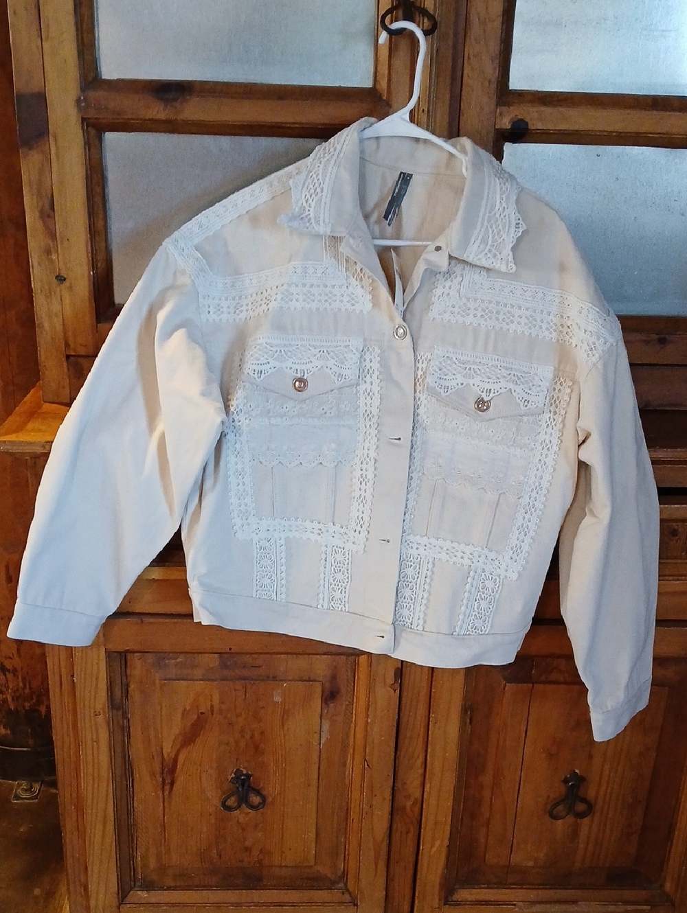 NWT Anthropology Women's Cream Lace-Trim Jacket